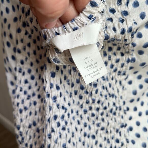 H&M Linen Blend Polka Dot White Blouse Size L - Picture 8 of 10